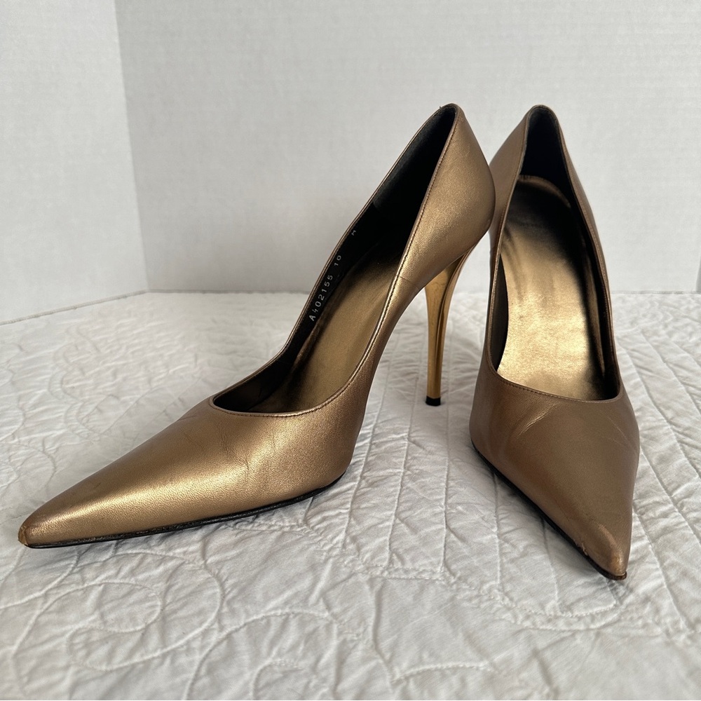 Stuart Weitzman Metallic Gold Pointed-Toe Stiletto Pumps
